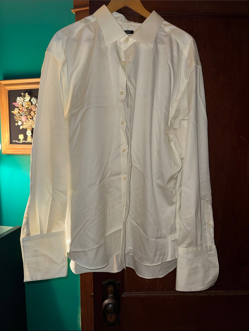 🍦🍨🥯Classic Men's cream stripe dress  Shirt - Elegant Button-Up